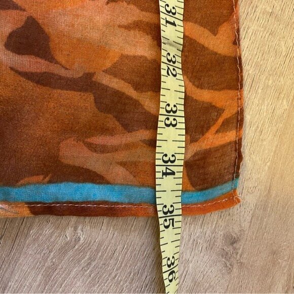 Lightweight Multi-Color Summer Scarf With Orange & Teal Hues - Picture 2 of 3